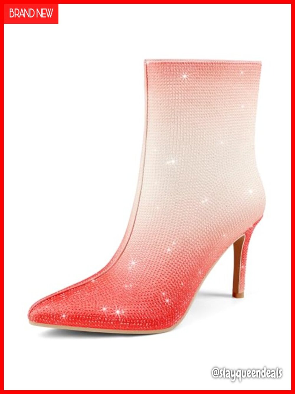 Rhinestone Ankle Boots Pointed Toe Stiletto Heel Faux Leather Party
